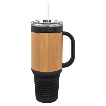 Custom Laser Engraved 40oz Leatherette Black Powder-Coated Tumbler - Upload Your Logo, Brand, or Image