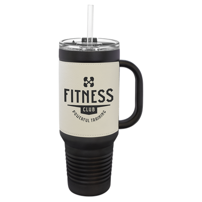 Custom Laser Engraved 40oz Leatherette Black Powder-Coated Tumbler - Upload Your Logo, Brand, or Image