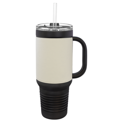 Custom Laser Engraved 40oz Leatherette Black Powder-Coated Tumbler - Upload Your Logo, Brand, or Image