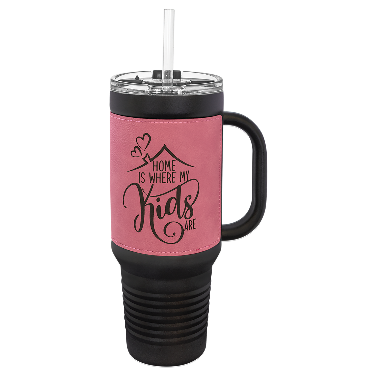 Custom Laser Engraved 40oz Leatherette Black Powder-Coated Tumbler - Upload Your Logo, Brand, or Image