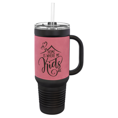 Custom Laser Engraved 40oz Leatherette Black Powder-Coated Tumbler - Upload Your Logo, Brand, or Image