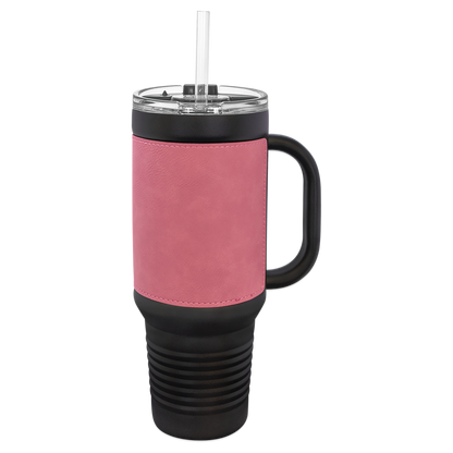 Custom Laser Engraved 40oz Leatherette Black Powder-Coated Tumbler - Upload Your Logo, Brand, or Image