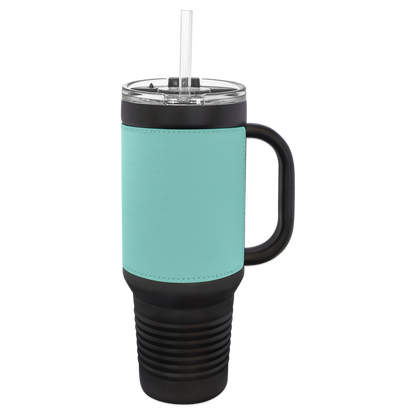 Custom Laser Engraved 40oz Leatherette Black Powder-Coated Tumbler - Upload Your Logo, Brand, or Image