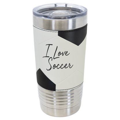 Custom Laser Engraved 20oz Sports Themed Leatherette Tumbler - Upload Your Logo, Brand, or Image