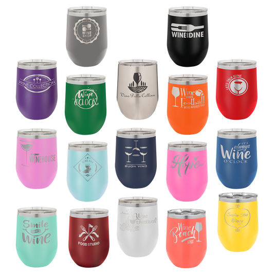 Custom Laser Engraved 12oz Stainless Steel Wine Tumbler - Upload Your Logo, Brand, or Image