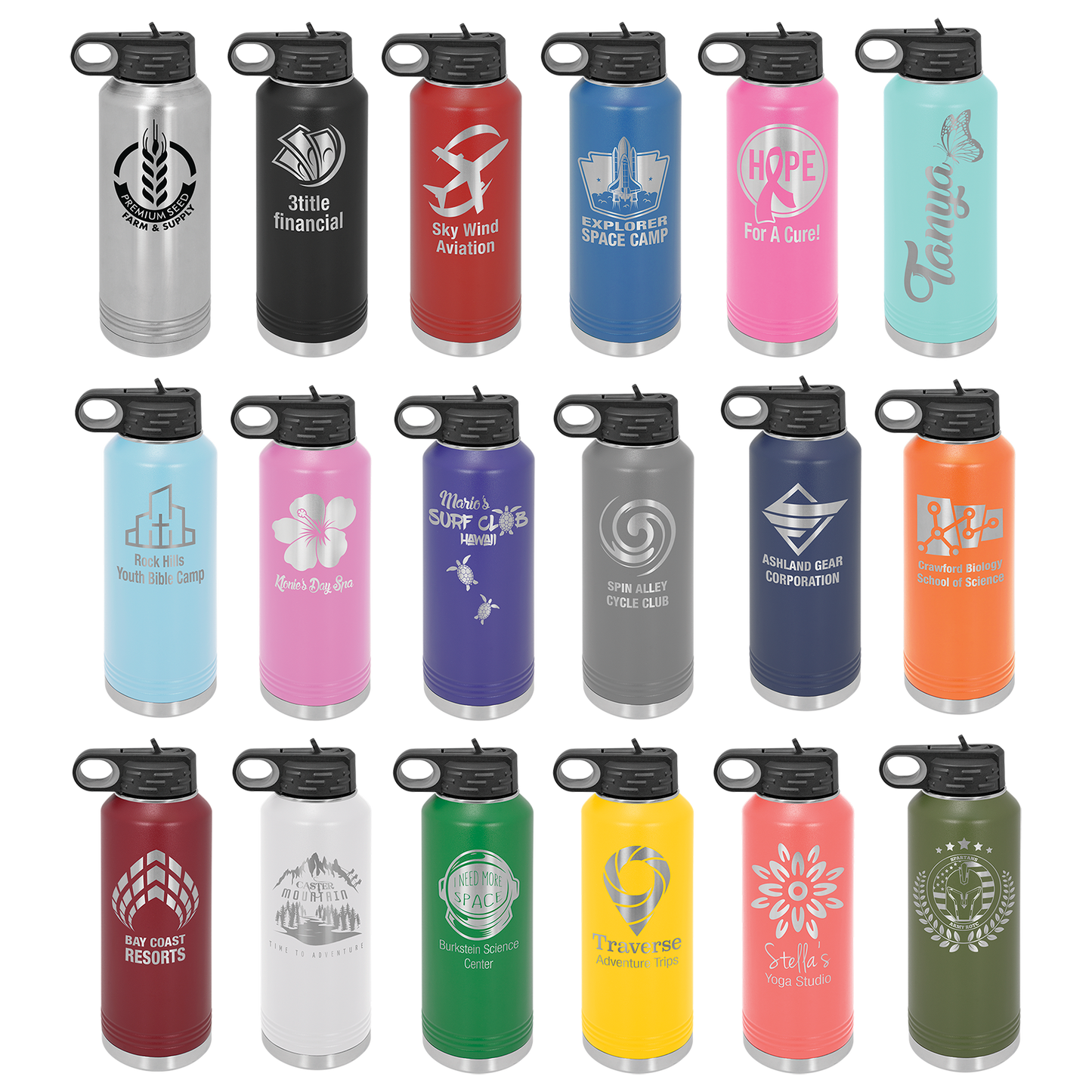Custom Laser Engraved Stainless Steel Water Bottle 20oz 32oz 40oz - Upload Your Logo, Brand, or Image