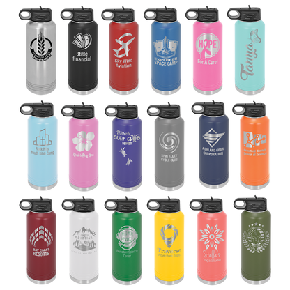 Custom Laser Engraved Stainless Steel Water Bottle 20oz 32oz 40oz - Upload Your Logo, Brand, or Image