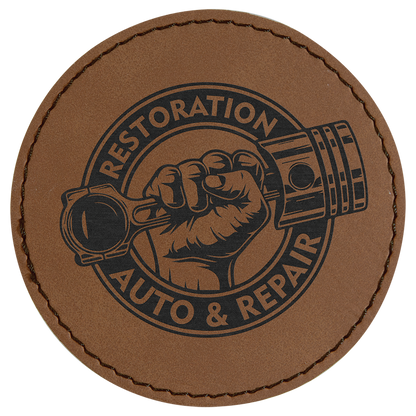 Richardson 112 Snap-back Truckers Hat with Custom Laser Engraved Round Leatherette Patch - Upload Your Logo, Brand, or Image