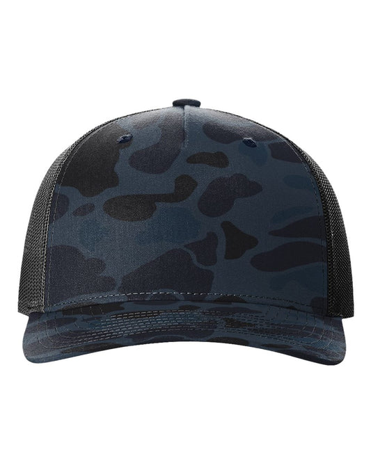 Richardson 112PFP Duck Camo Series - Snap-back Truckers Hat - Custom Branded Laser Engraved Leatherette Patch