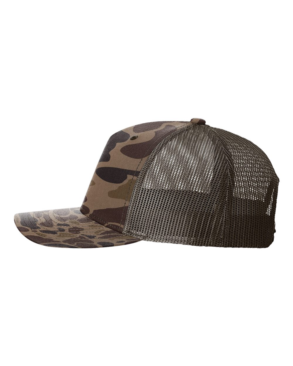 Richardson 112PFP Duck Camo Series - Snap-back Truckers Hat - Custom Branded Laser Engraved Leatherette Patch
