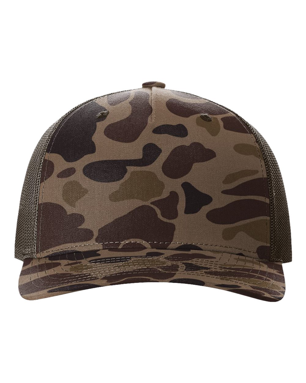 Richardson 112PFP Duck Camo Series - Snap-back Truckers Hat - Custom Branded Laser Engraved Leatherette Patch