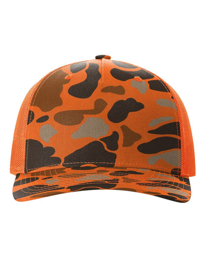 Richardson 112PFP Duck Camo Series - Snap-back Truckers Hat - Custom Branded Laser Engraved Leatherette Patch