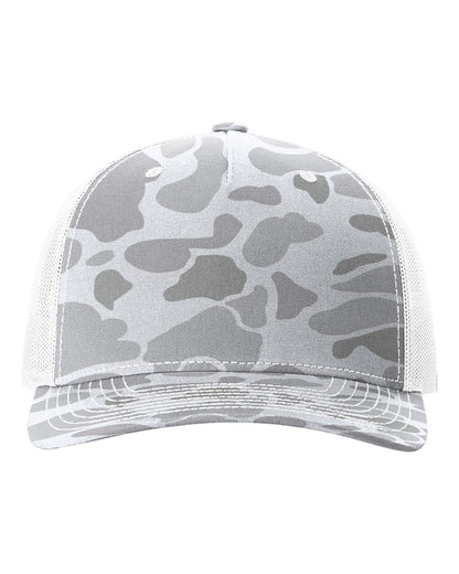 Richardson 112PFP Duck Camo Series - Snap-back Truckers Hat - Custom Branded Laser Engraved Leatherette Patch