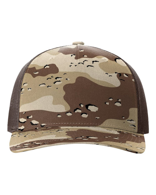 Richardson 112PFP Camo Series - Snap-back Truckers Hat - Custom Branded Laser Engraved Leatherette Patch