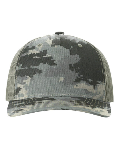 Richardson 112PFP Camo Series - Snap-back Truckers Hat - Custom Branded Laser Engraved Leatherette Patch