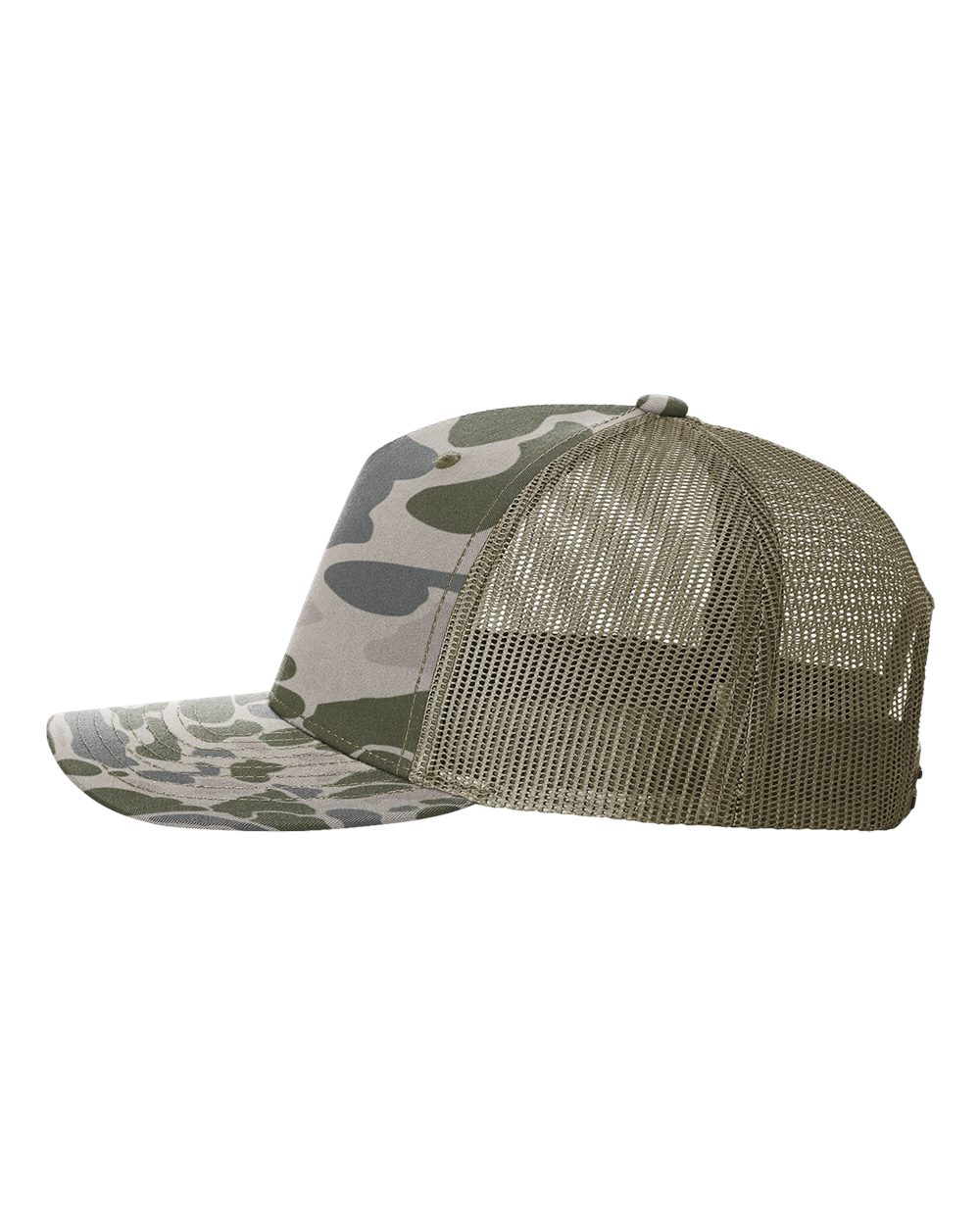 Richardson 112PFP Duck Camo Series - Snap-back Truckers Hat - Custom Branded Laser Engraved Leatherette Patch