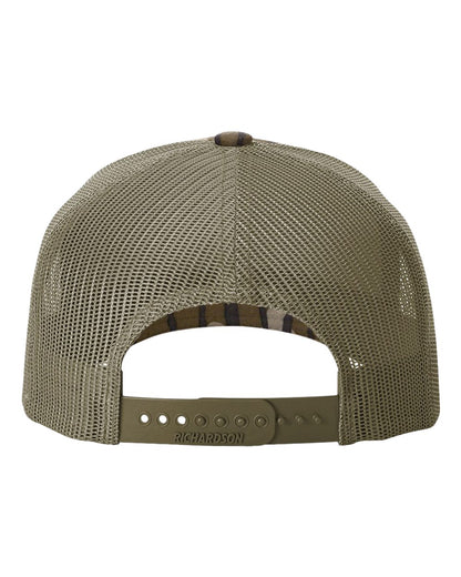 Richardson 112PFP Mossy Oak Series - Snap-back Truckers Hat - Custom Branded Laser Engraved Leatherette Patch
