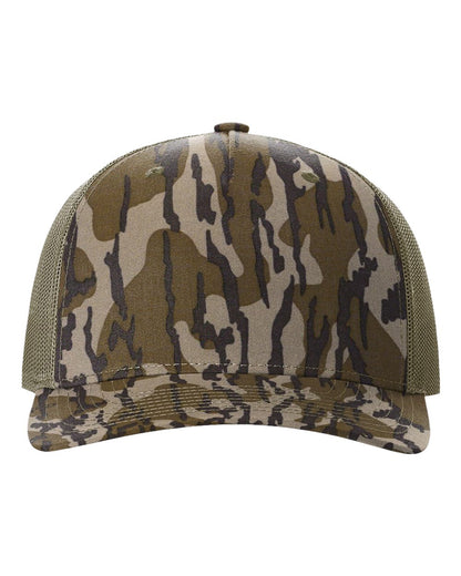 Richardson 112PFP Mossy Oak Series - Snap-back Truckers Hat - Custom Branded Laser Engraved Leatherette Patch