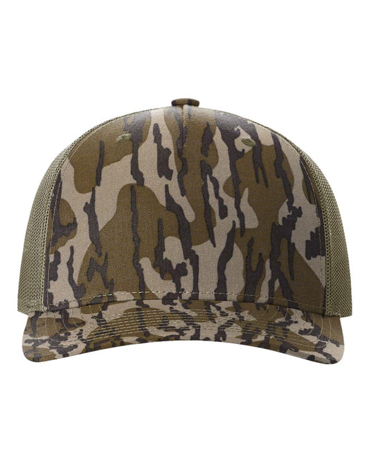 Richardson 112PFP Mossy Oak Series - Snap-back Truckers Hat - Custom Branded Laser Engraved Leatherette Patch