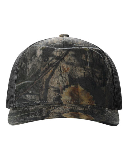 Richardson 112PFP Mossy Oak Series - Snap-back Truckers Hat - Custom Branded Laser Engraved Leatherette Patch
