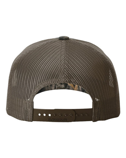 Richardson 112PFP Mossy Oak Series - Snap-back Truckers Hat - Custom Branded Laser Engraved Leatherette Patch