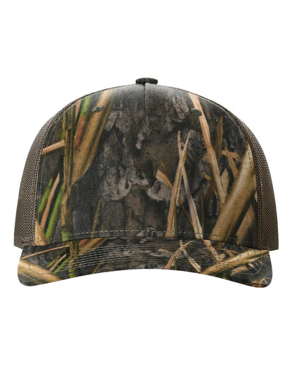 Richardson 112PFP Mossy Oak Series - Snap-back Truckers Hat - Custom Branded Laser Engraved Leatherette Patch