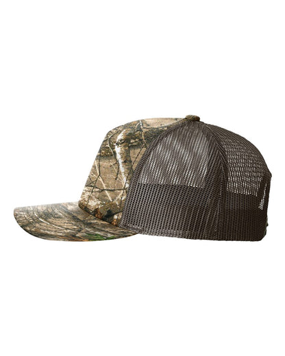 Richardson 112PFP Realtree Camo Series - Snap-back Truckers Hat - Custom Branded Laser Engraved Leatherette Patch