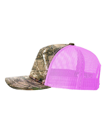 Richardson 112PFP Realtree Camo Series - Snap-back Truckers Hat - Custom Branded Laser Engraved Leatherette Patch