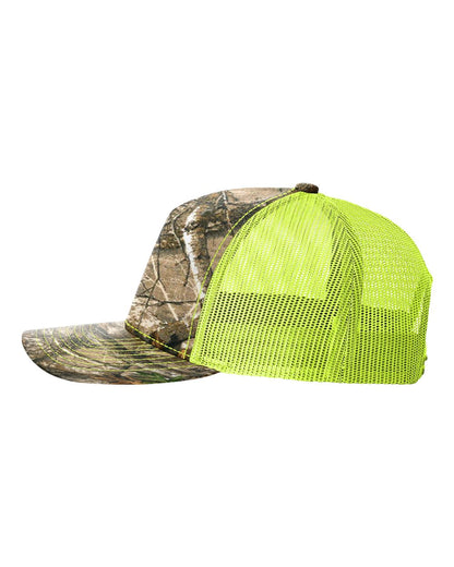 Richardson 112PFP Realtree Camo Series - Snap-back Truckers Hat - Custom Branded Laser Engraved Leatherette Patch