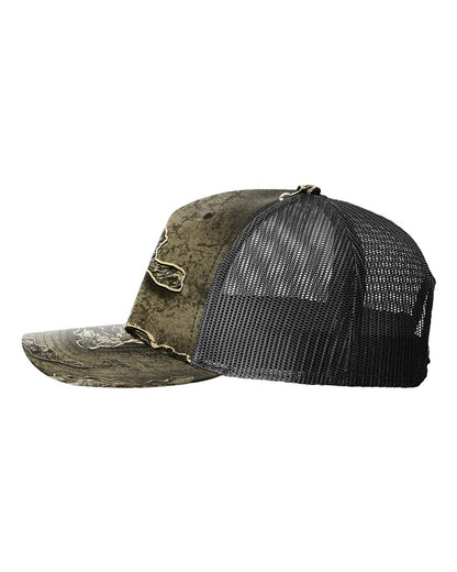 Richardson 112PFP Realtree Camo Series - Snap-back Truckers Hat - Custom Branded Laser Engraved Leatherette Patch
