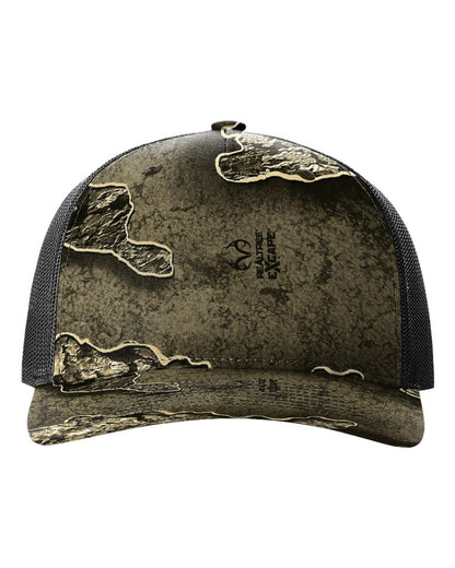 Richardson 112PFP Realtree Camo Series - Snap-back Truckers Hat - Custom Branded Laser Engraved Leatherette Patch
