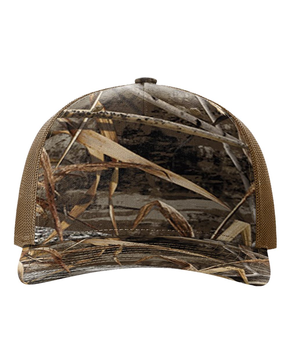 Richardson 112PFP Realtree Camo Series - Snap-back Truckers Hat - Custom Branded Laser Engraved Leatherette Patch