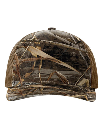 Richardson 112PFP Realtree Camo Series - Snap-back Truckers Hat - Custom Branded Laser Engraved Leatherette Patch