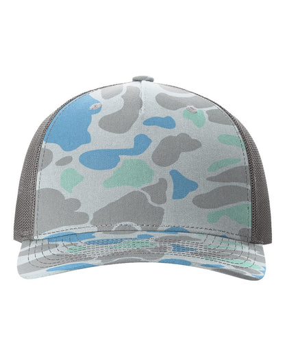 Richardson 112PFP Duck Camo Series - Snap-back Truckers Hat - Custom Branded Laser Engraved Leatherette Patch