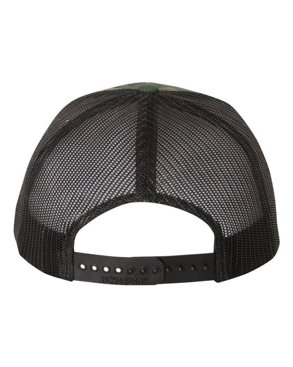 Richardson 112P Camo Series Snap-back Truckers Hat with Custom Laser Engraved Leatherette Patch - Upload Your Logo, Brand, or Image