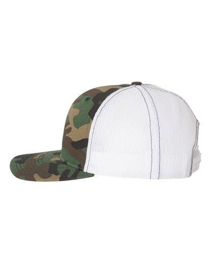 Richardson 112P Camo Series Snap-back Truckers Hat with Custom Laser Engraved Leatherette Patch - Upload Your Logo, Brand, or Image