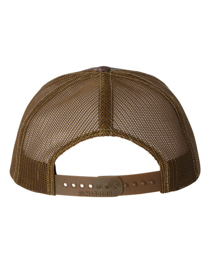 Richardson 112P Camo Series Snap-back Truckers Hat with Custom Laser Engraved Leatherette Patch - Upload Your Logo, Brand, or Image