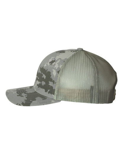 Richardson 112P Camo Series Snap-back Truckers Hat with Custom Laser Engraved Leatherette Patch - Upload Your Logo, Brand, or Image