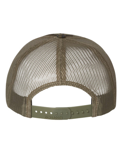 Richardson 112P Camo Series Snap-back Truckers Hat with Custom Laser Engraved Leatherette Patch - Upload Your Logo, Brand, or Image