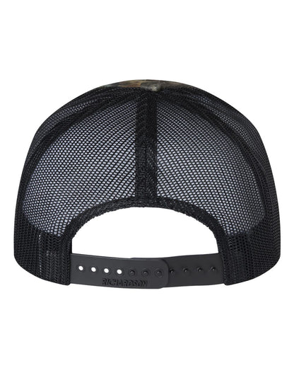Richardson 112P Camo Series Snap-back Truckers Hat with Custom Laser Engraved Leatherette Patch - Upload Your Logo, Brand, or Image