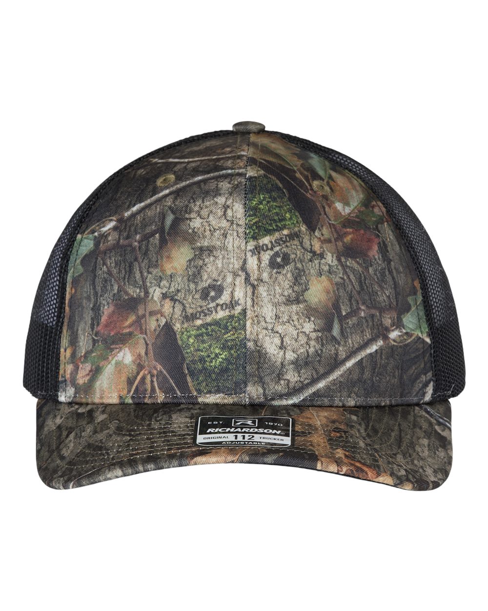 Richardson 112P Camo Series Snap-back Truckers Hat with Custom Laser Engraved Leatherette Patch - Upload Your Logo, Brand, or Image
