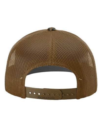 Richardson 112P Camo Series Snap-back Truckers Hat with Custom Laser Engraved Leatherette Patch - Upload Your Logo, Brand, or Image