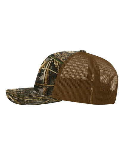 Richardson 112P Camo Series Snap-back Truckers Hat with Custom Laser Engraved Leatherette Patch - Upload Your Logo, Brand, or Image