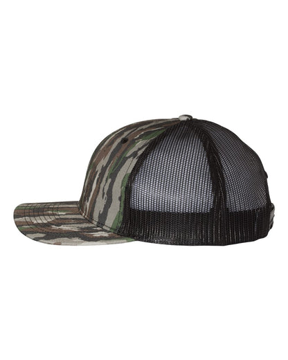 Richardson 112P Camo Series Snap-back Truckers Hat with Custom Laser Engraved Leatherette Patch - Upload Your Logo, Brand, or Image
