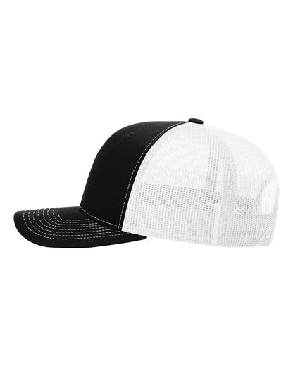 Richardson 112 Snap-back Truckers Hat with Custom Laser Engraved Rectangle Leatherette Patch - Upload Your Logo, Brand, or Image
