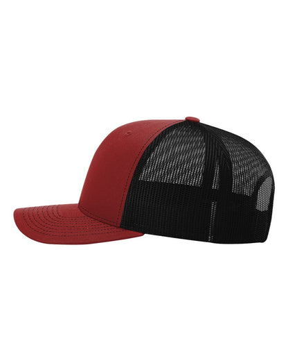 Richardson 112 Snap-back Truckers Hat with Custom Laser Engraved Rectangle Leatherette Patch - Upload Your Logo, Brand, or Image