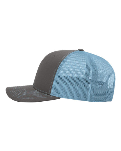 Richardson 112 Snap-back Truckers Hat with Custom Laser Engraved Rectangle Leatherette Patch - Upload Your Logo, Brand, or Image