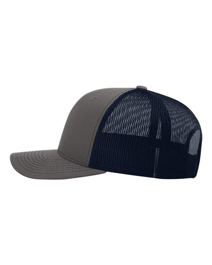 Richardson 112 Snap-back Truckers Hat with Custom Laser Engraved Rectangle Leatherette Patch - Upload Your Logo, Brand, or Image