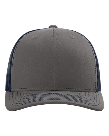 Richardson 112 Snap-back Truckers Hat with Custom Laser Engraved Rectangle Leatherette Patch - Upload Your Logo, Brand, or Image
