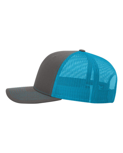 Richardson 112 Snap-back Truckers Hat with Custom Laser Engraved Rectangle Leatherette Patch - Upload Your Logo, Brand, or Image